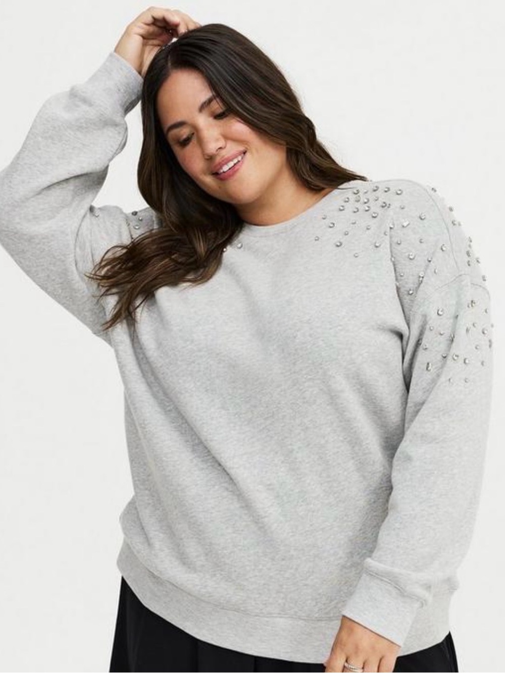 torrid Grey Ribbed Crewneck Sweatshirt